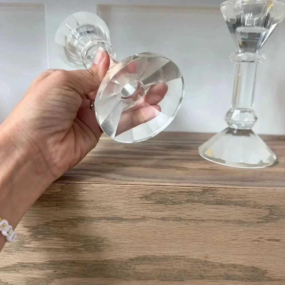Gorgeous Elegant Genuine Crystal Glass Taper Candle Holders